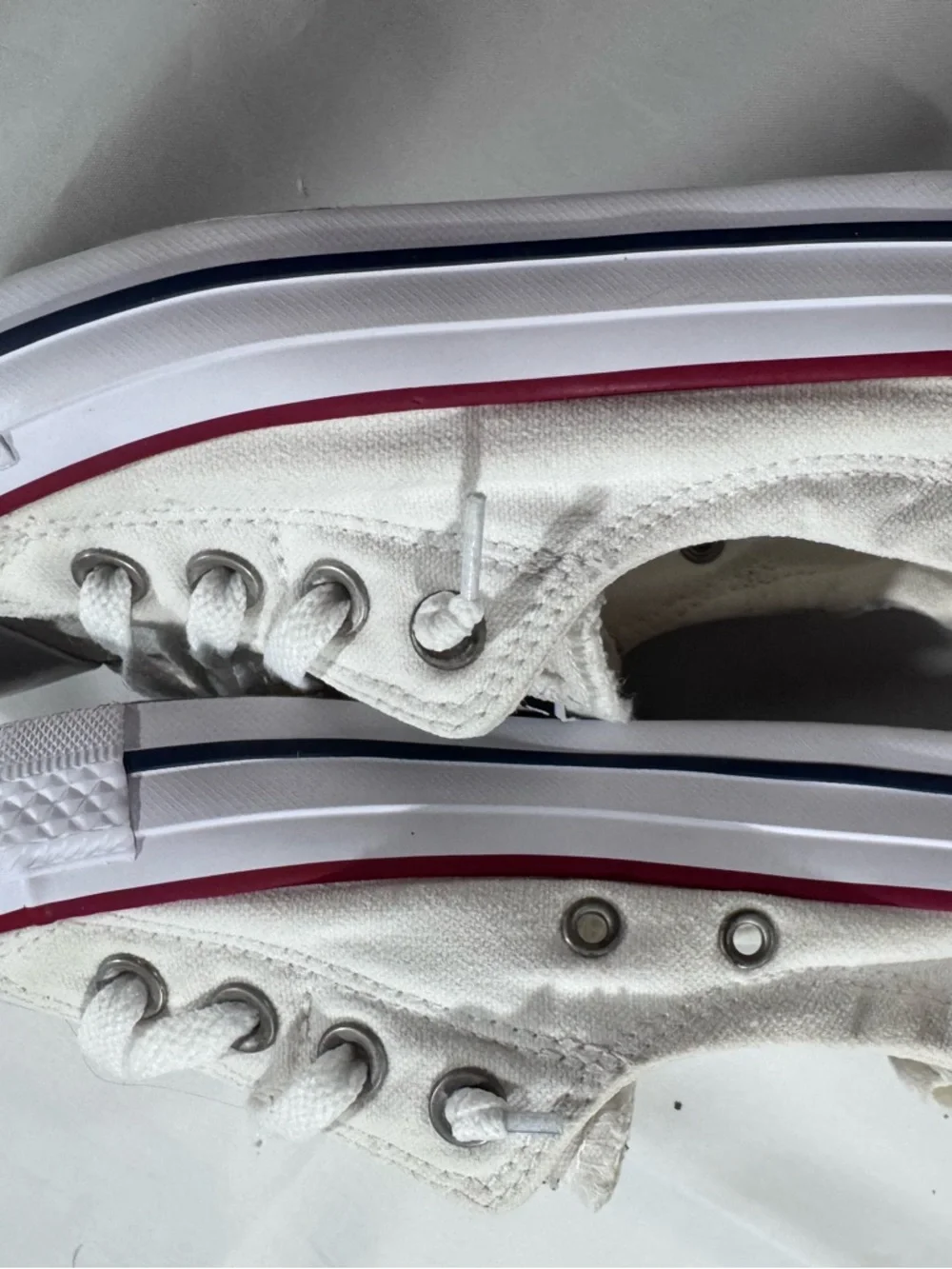 Converse White Low Top Sneakers with Burgundy Heel Stripe - Picture 4 of 8